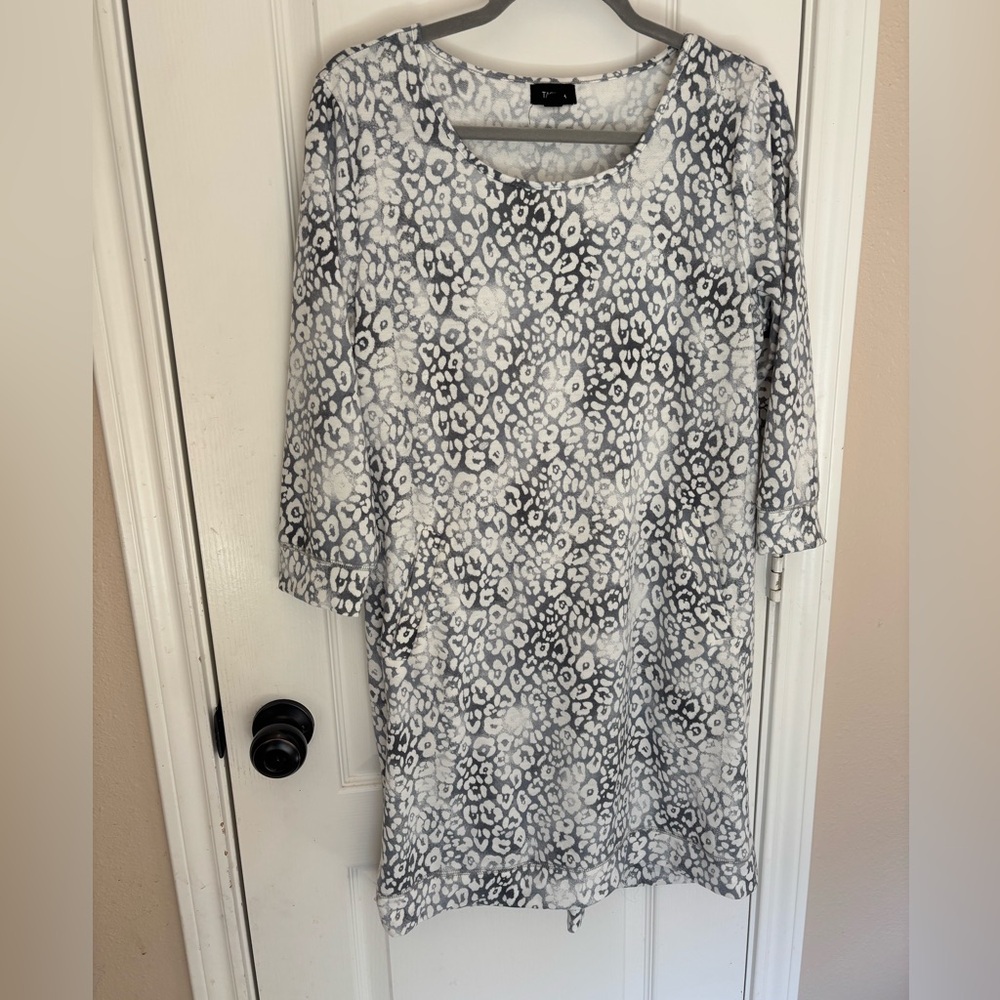 Tacera Women’s Medium Cottagecore Blue and White Animal Print Dress with Pockets